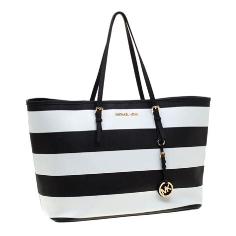 michael kors black white striped jet set tote|Michael Kors jet set girls.